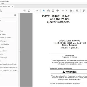John Deere 1512E, 1810E, 1814E & 2112E Ejector Scrapers Operator's Manual - PDF DOWNLOAD