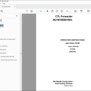 John Deere 1910E CTL Forwarder Operator's Manual - PDF DOWNLOAD