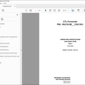 John Deere 1910E Tier 2 CTL Forwarder Operator's Manual PDF
