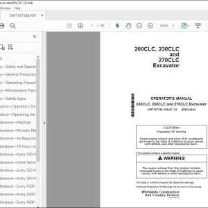 John Deere 200CLC, 230CLC & 270CLC Excavator Operator's Manual PDF
