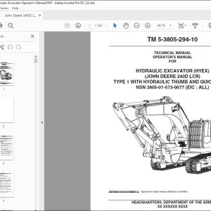John Deere 240D LCR Hydraulic Excavator Operator's Manual PDF