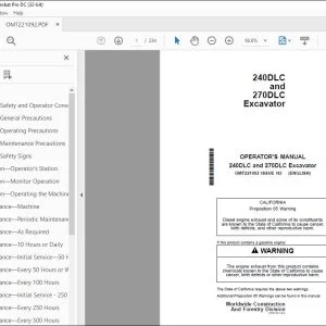 John Deere 240DLC & 270DLC Excavator Operator's Manual - PDF DOWNLOAD