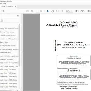 John Deere 250D & 300D Articulated Dump Truck Operation Manual PDF