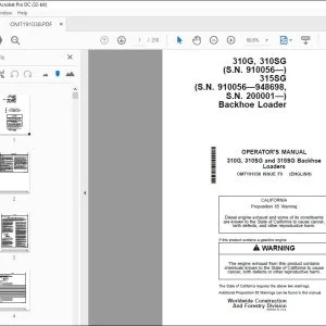 John Deere 310G, 310SG & 315SG Backhoe Loader Operator's Manual PDF