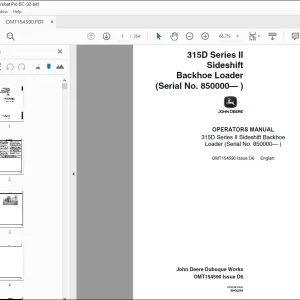 John Deere 315D Series II Sideshift Backhoe Loader Operators Manual - PDF DOWNLOAD