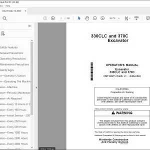 John Deere 330CLC & 370C Excavator Operator's Manual - PDF DOWNLOAD