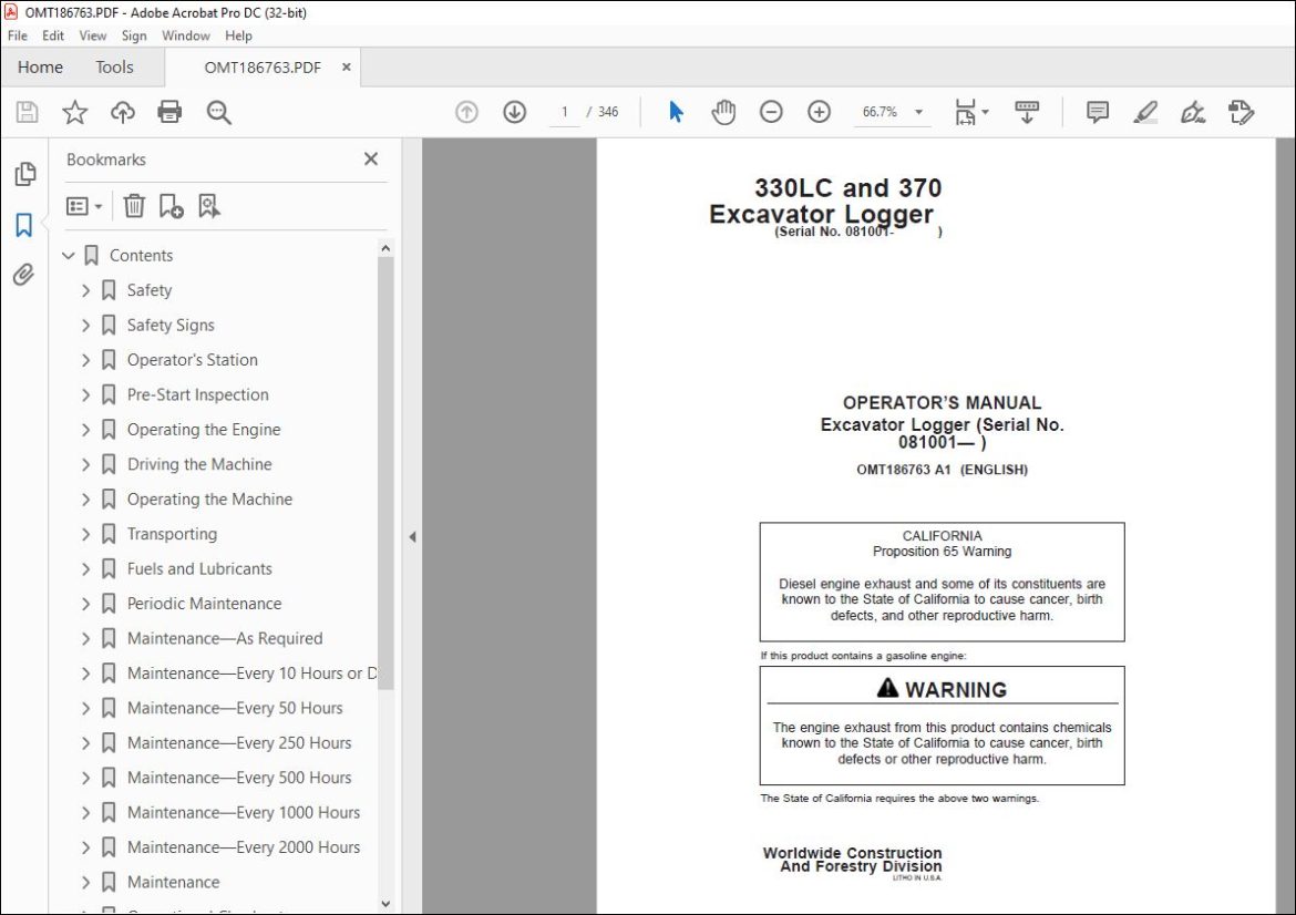 John Deere 330LC & 370 Excavator Logger Operator's Manual - PDF ...