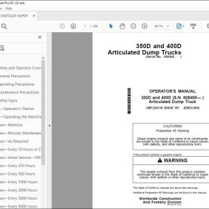 John Deere 350D & 400D Articulated Dump Trucks Operator's Manual PDF