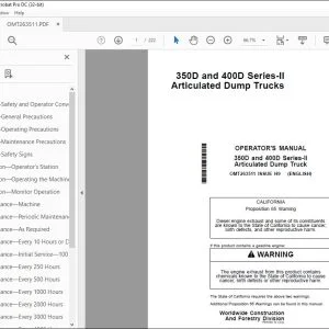 John Deere 350D & 400D Series-II Articulated Dump Truck Operator's Manual PDF