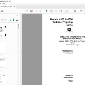 John Deere 4300 & 4700 Delimber/Topping Saws OPERATOR Manual PDF