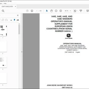 John Deere 540E, 548E, 640E & 648E SKIDDERS Operators Manual PDF
