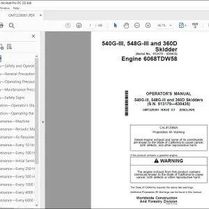 John Deere 540G-III, 548G-III & 360D Skidder Operator's Manual - PDF DOWNLOAD