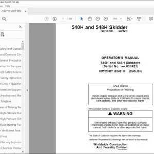 John Deere 540H & 548H Skidder Operator's Manual - PDF DOWNLOAD