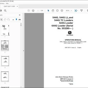 John Deere 544G, 544G LL & 544G TC Loaders 624G Loader Operators Manual PDF