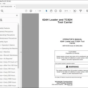 John Deere 624H Loader & TC62H Tool Carrier Operator's Manual PDF