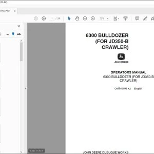 John Deere 6300 BULLDOZER (FOR JD350-B CRAWLER) Operators Manual PDF