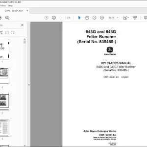 John Deere 643G & 843G Feller-Buncher Operators Manual 835485 PDF