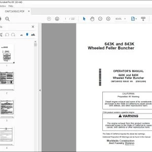 John Deere 643K & 843K Wheeled Feller Buncher Operator's Manual PDF