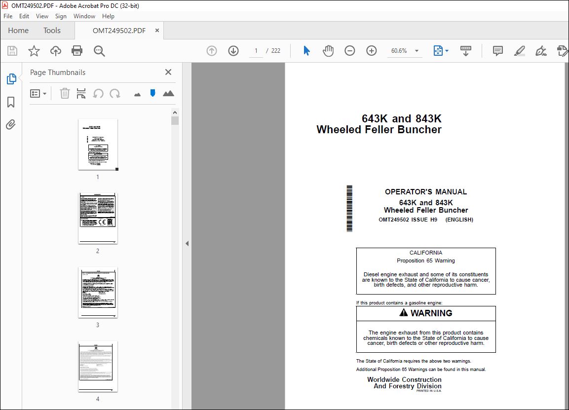 John Deere 643K & 843K Wheeled Feller Buncher Operator's Manual PDF ...