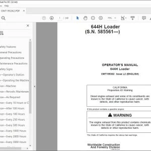 Operator Manual for John Deere 644H Loader PDF Download