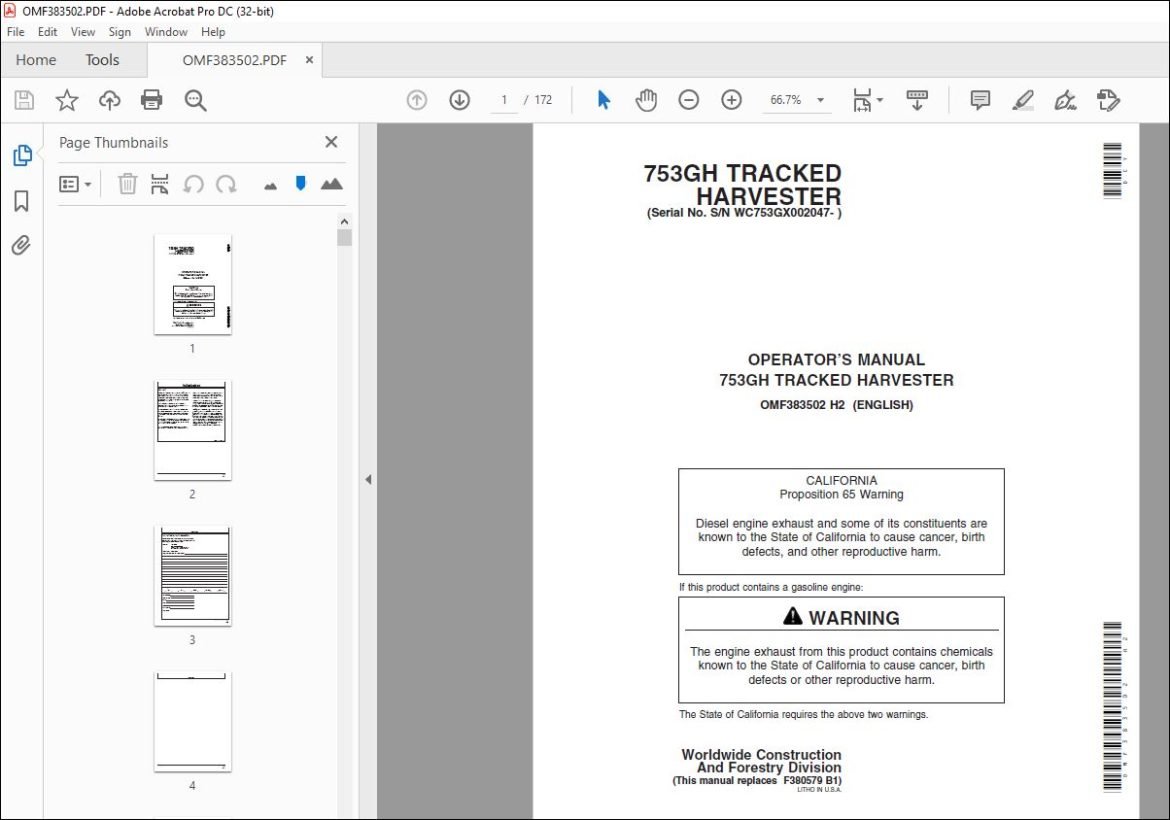 John Deere 753GH TRACKED HARVESTER Operator's Manual - PDF DOWNLOAD ...