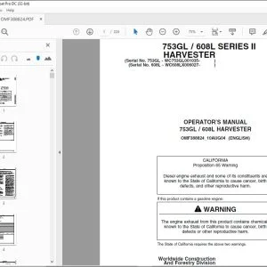 John Deere 753GL / 608L SERIES II HARVESTER Operator's Manual PDF