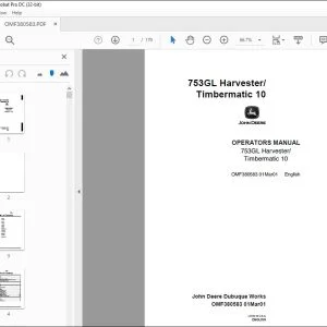 John Deere 753GL Harvester / Timbermatic 10 Operators Manual PDF