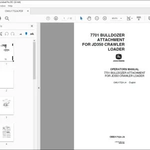 John Deere 7701 BULLDOZER ATTACHMENT JD350 LOADER Operators Manual - PDF