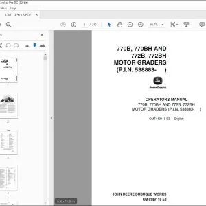 John Deere 770B 770BH & 772B 772BH MOTOR GRADERS Operators Manual PDF