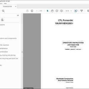 John Deere 810E Fixed Cabin CTL Forwarder Operator's Manual - PDF DOWNLOAD
