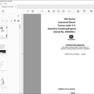John Deere 830 Series Industrial Diesel Tractor Operators Manual PDF