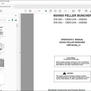 Operation Manual for John Deere 850/950 Feller Buncher PDF