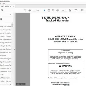John Deere 853JH, 903JH, 909JH Tracked Harvester Operator's Manual PDF