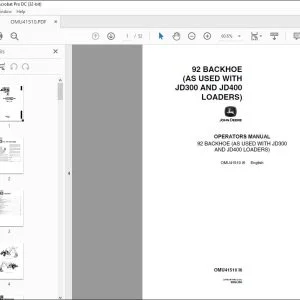 John Deere 92 Backhoe ( JD300 & JD400 LOADERS) Operator's Manual PDF