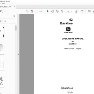 John Deere 92 Backhoe Operator's Manual - PDF DOWNLOAD