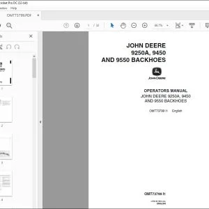 John Deere 9250A, 9450 & 9550 BACKHOES Operator's Manual - PDF DOWNLOAD