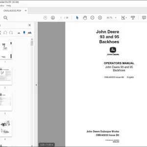 John Deere 93 & 95 Backhoes Operators Manual - PDF DOWNLOAD