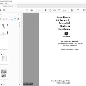 John Deere 93 Series A, 94 & 95 Series A Backhoes Operators Manual PDF
