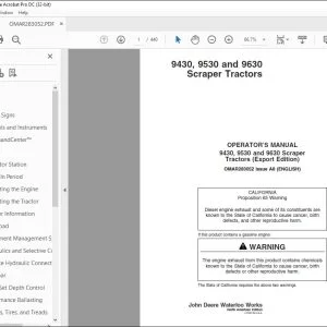 John Deere 9430 9530 & 9630 Scraper Tractors Operator's Manual PDF