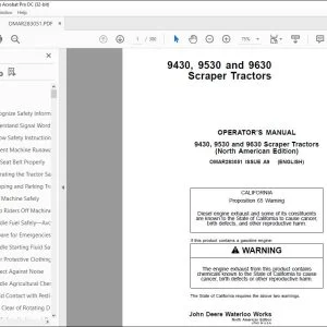 John Deere 9430, 9530 & 9630 Scraper Tractors Operator's Manual - PDF DOWNLOAD