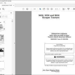 John Deere 9430, 9530 & 9630 Scraper Tractors Operator's Manual PDF