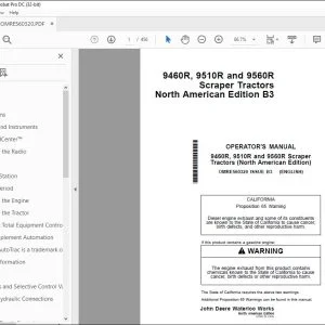John Deere 9460R, 9510R & 9560R Scraper Tractors Operator's Manual - PDF DOWNLOAD