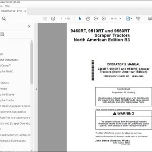 Operator Manual for JD 9460RT 9510RT 9560RT Scraper Tractors PDF