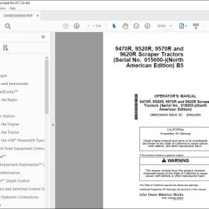 John Deere 9470R, 9520R, 9570R & 9620R Tractors Operator's Manual PDF