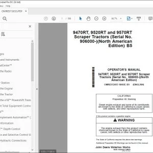 John Deere 9470RT, 9520RT & 9570RT Scraper Tractors Operator's Manual PDF