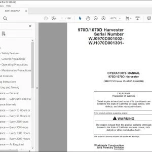 John Deere 970D/1070D Harvester Operator's Manual - PDF DOWNLOAD