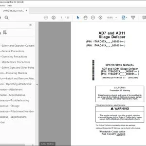 John Deere AD7 & AD11 Silage Defacer Operator's Manual - PDF DOWNLOAD