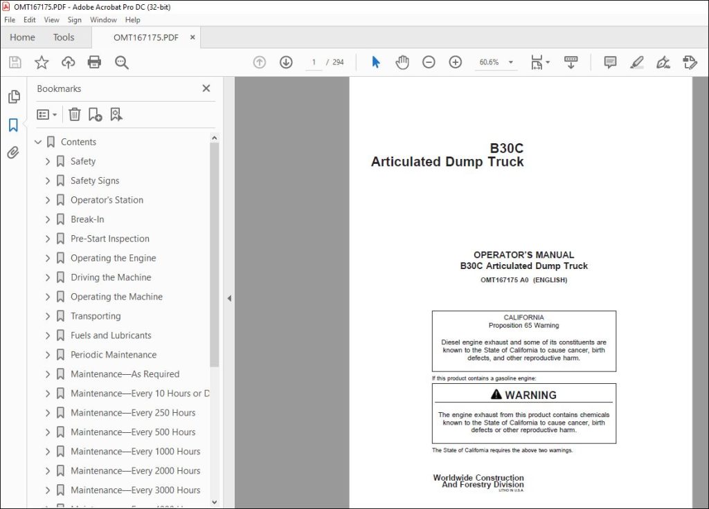 John Deere B30C Articulated Dump Truck Operator's Manual PDF DOWNLOAD