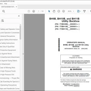 John Deere BH9B, BH10B & BH11B Utility Backhoe Operator's Manual PDF