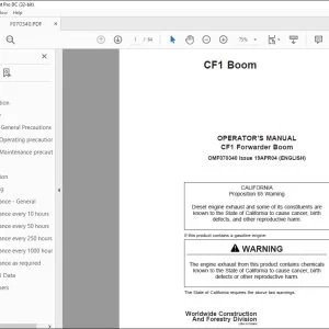 John Deere CF1 Forwarder Boom Operator's Manual - PDF DOWNLOAD